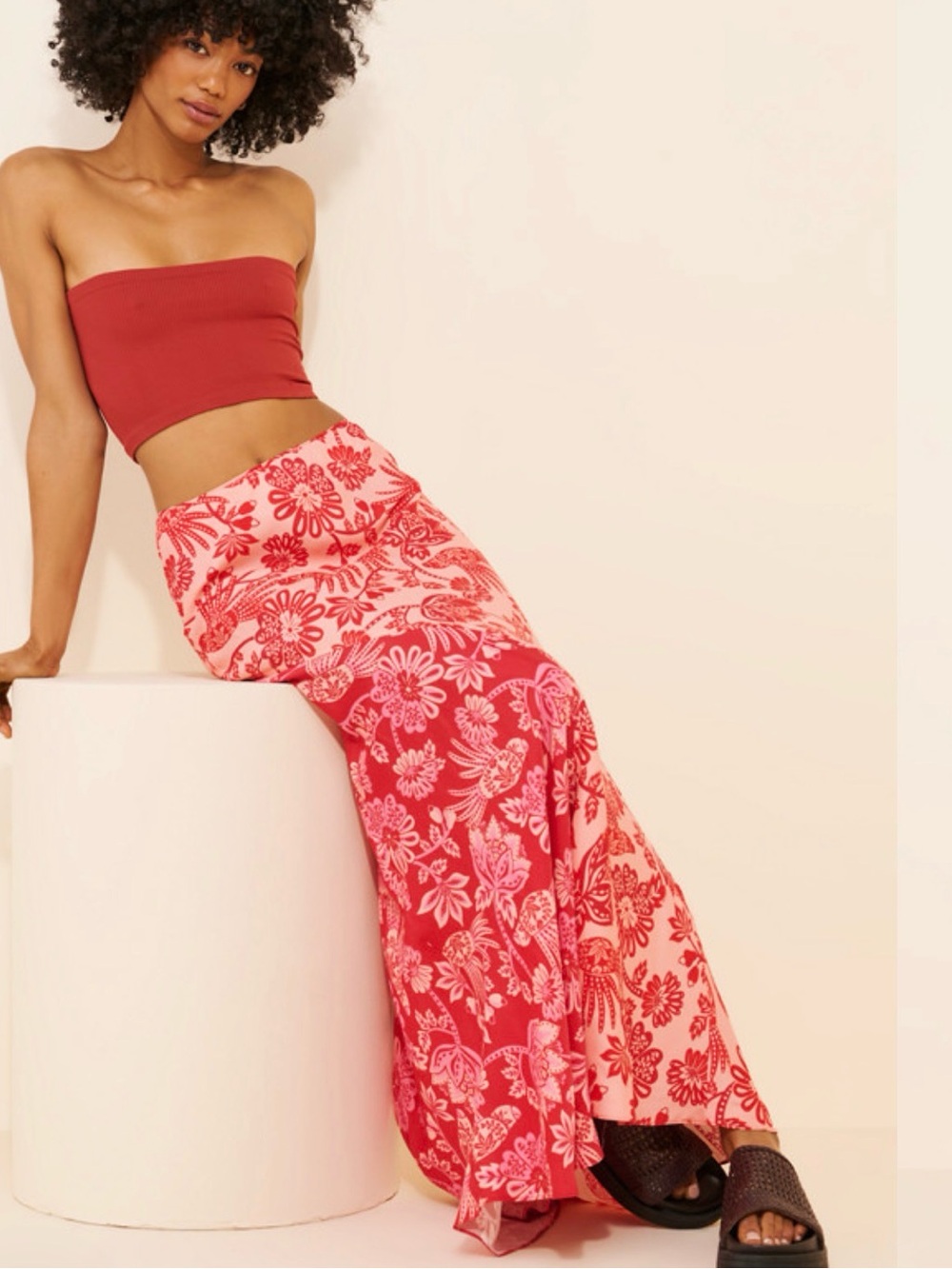 FARM Rio for Anthropologie Women’s Pink Red Floral Maxi Skirt High Rise L